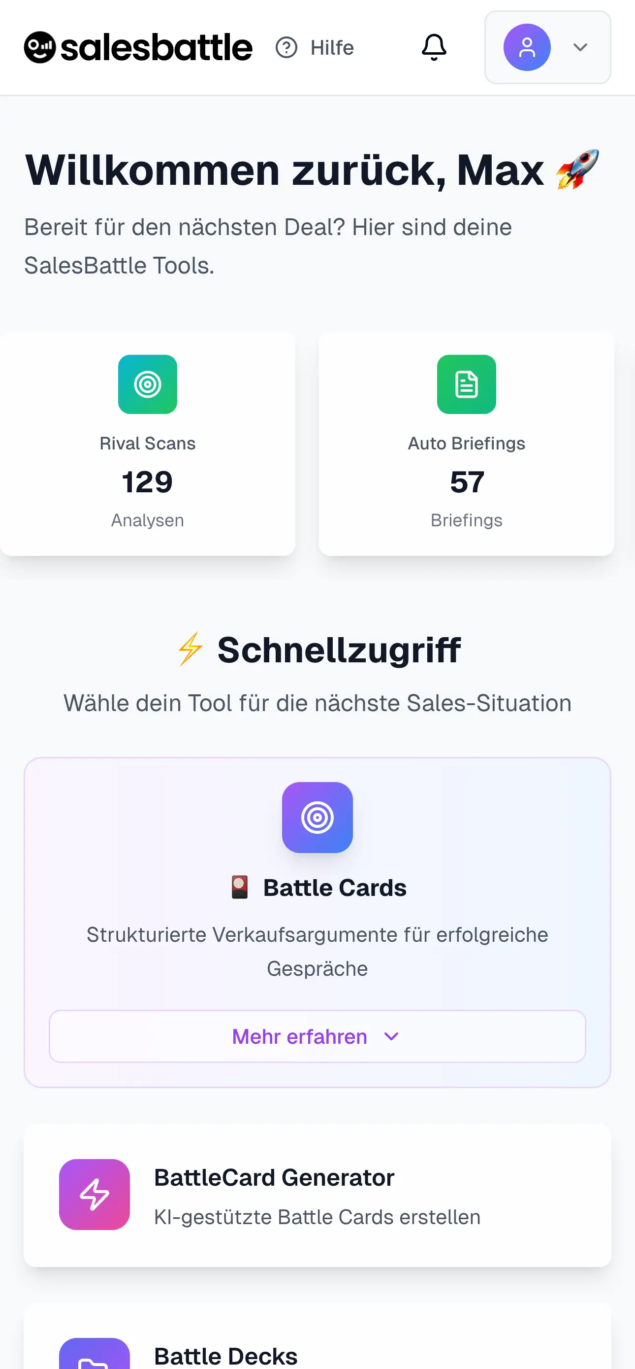 SalesBattle Dashboard Screenshot Mobile
